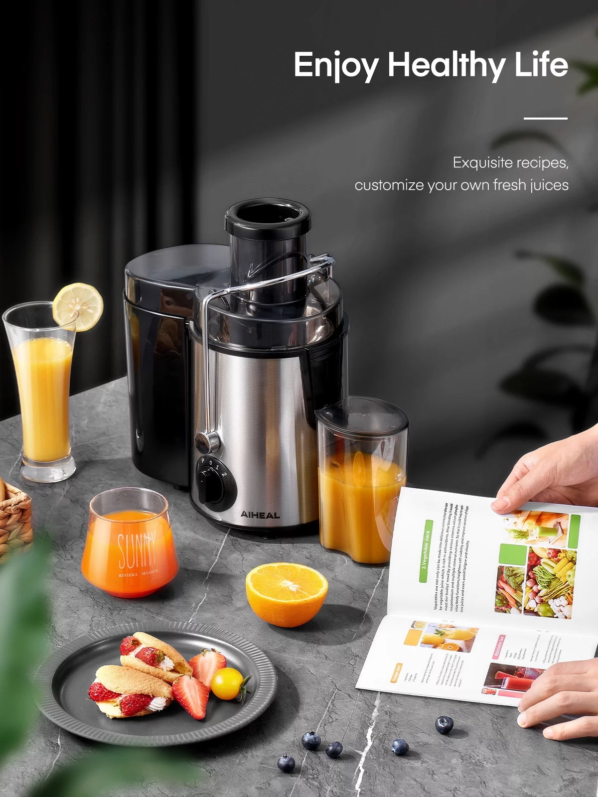 Juicer Machines Upgraded 400W Motor,Cleaning Brush and Recipe Included with 3 Speed Control