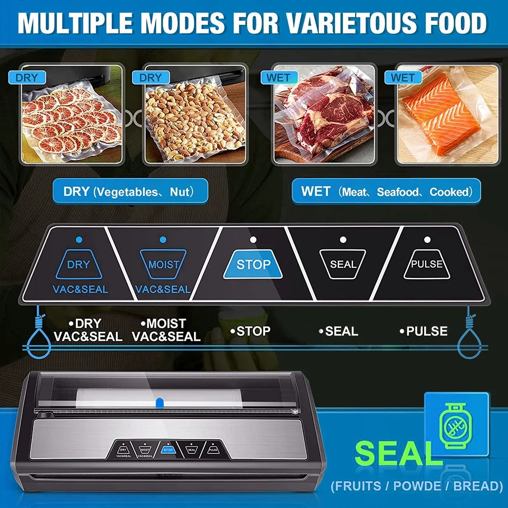 Vacuum Sealer Machine, Automatic Food Sealing Machine with Vacuum Rolls Bags, Easy to Clean, for Sous Vide Food Saver