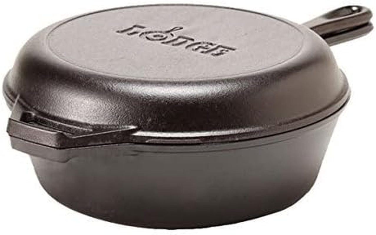 Pre-Seasoned 2-In-1 Cast Iron Combo Cooker - 3.2 Quart Deep Pot Cooker + 10.25 Inch Frying Pan - Use in the Oven, on the Stove, Grill, or over a Campfire - Use to Sear, Sauté, Broil, Fry- Black