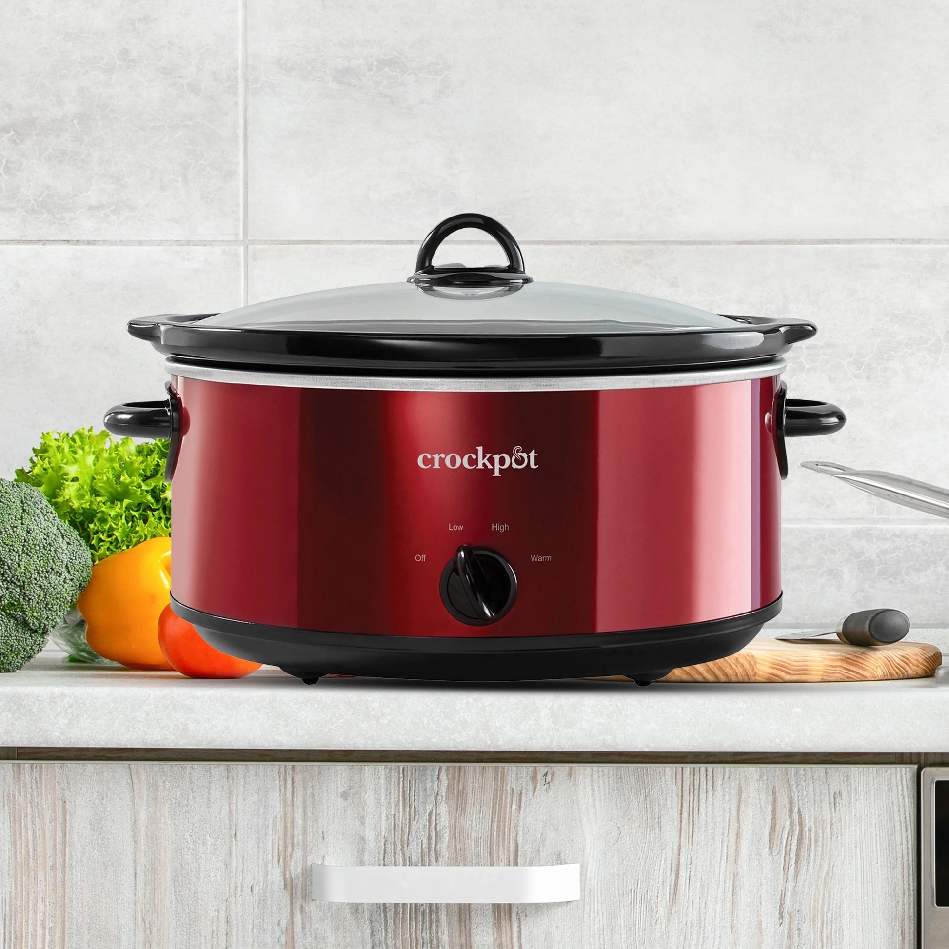 7 Quart Capacity Food Slow Cooker Home Cooking Kitchen Appliance, Red