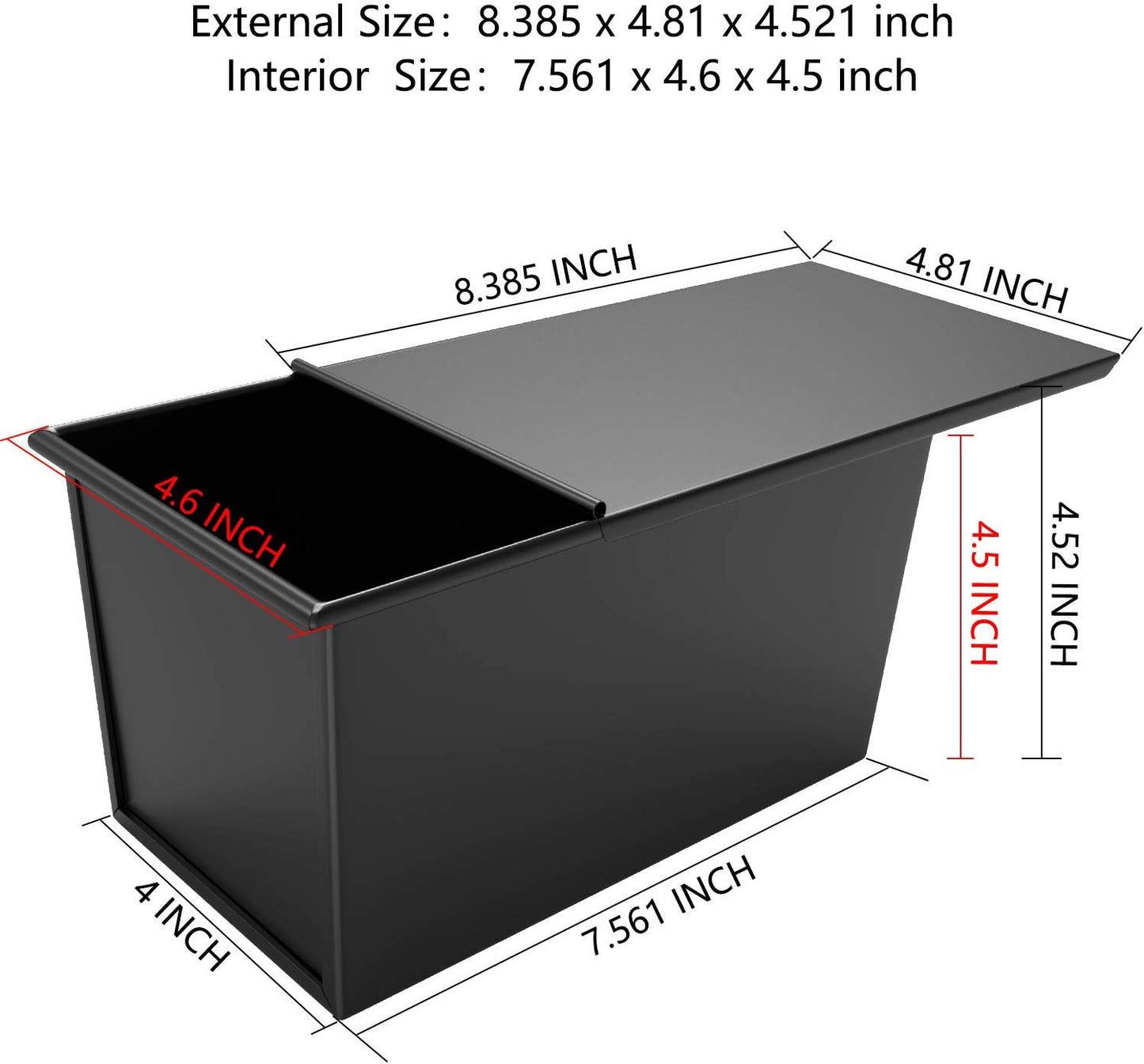 Loaf Pan with Lid, Non-Stick Bakeware Carbon Steel Bread Rectangle Flat Toast with Cover for Baking Bread - Black