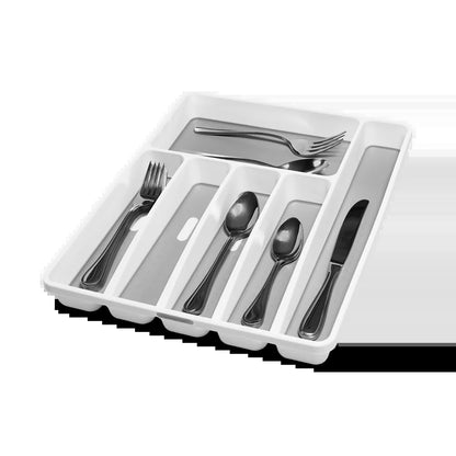 Classic Large Silverware Tray with 6 Compartment, White