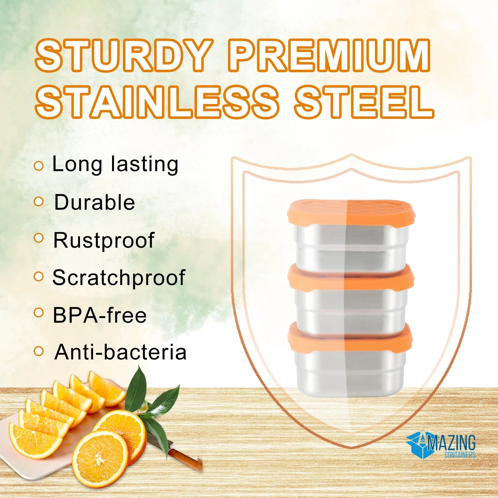 , Dips Condiment Containers, Stainless Steel Food Snack Containers for Kids | Leak Proof 304 Stainless Steel Food Containers with Silicone Lids - Set of 3 (8 Oz Each)