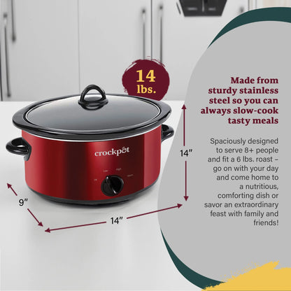 7 Quart Capacity Food Slow Cooker Home Cooking Kitchen Appliance, Red