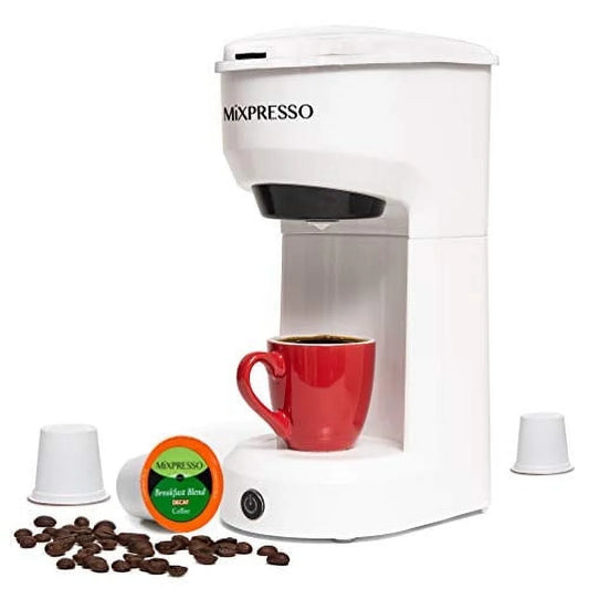 2 in 1 Brewer Single Serve Coffee Maker for K Capsule and Ground Coffee, Single Cup Coffee Machine, Compact Size Mini Coffee Maker Quick Brew Technology 14Oz White One Cup Coffee Maker