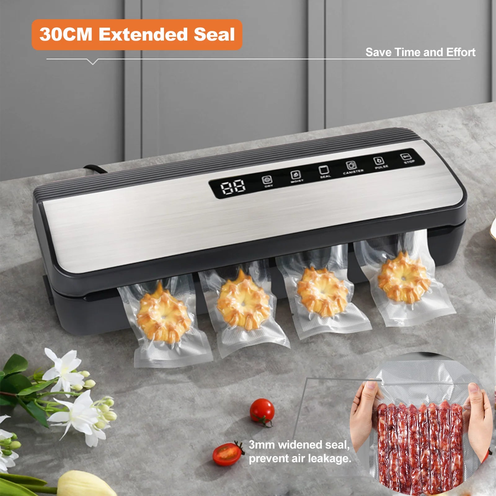 Vacuum Sealer, Food Vacuum Sealer Machine, 80Kpa Compact Food Preservation System for Sous Vide and Food Storage, with Cutter, Vacuum Hose Attachment Jars, 1 Bag Rolls, 20 Sealer Bags