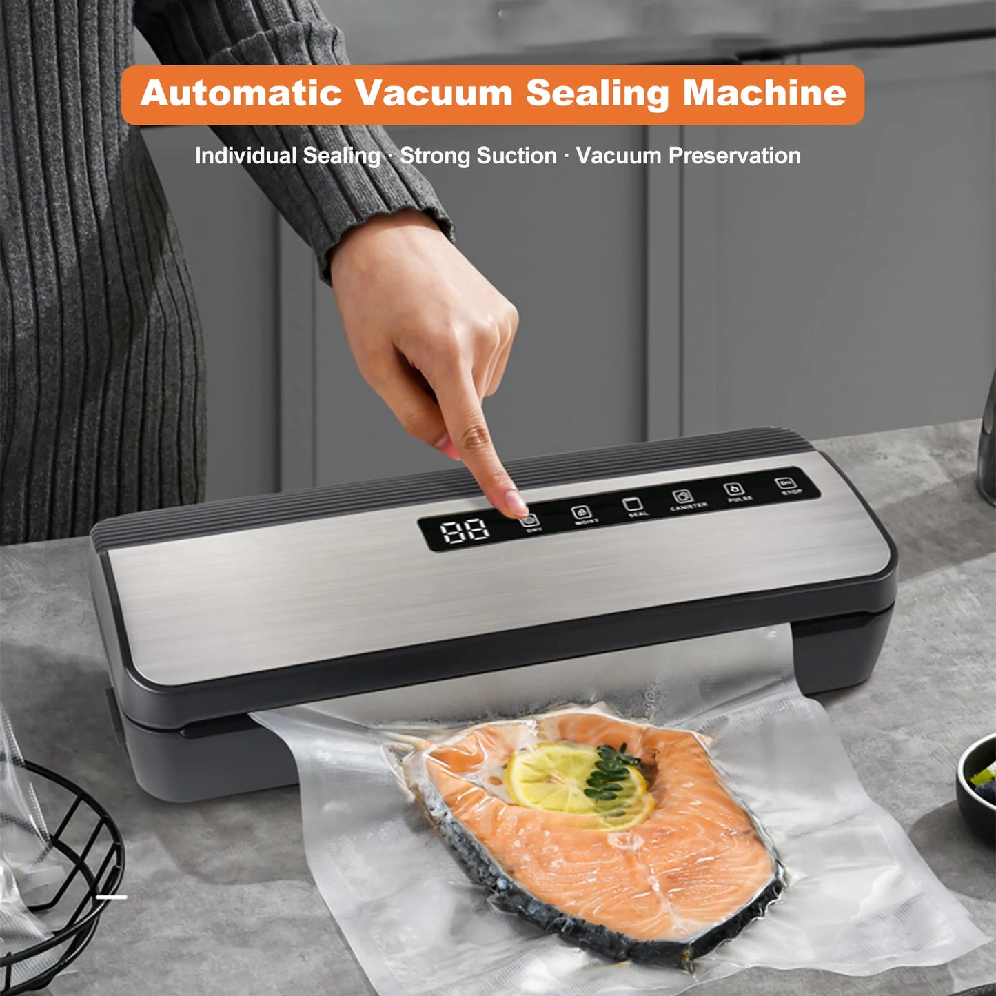 Vacuum Sealer, Food Vacuum Sealer Machine, 80Kpa Compact Food Preservation System for Sous Vide and Food Storage, with Cutter, Vacuum Hose Attachment Jars, 1 Bag Rolls, 20 Sealer Bags