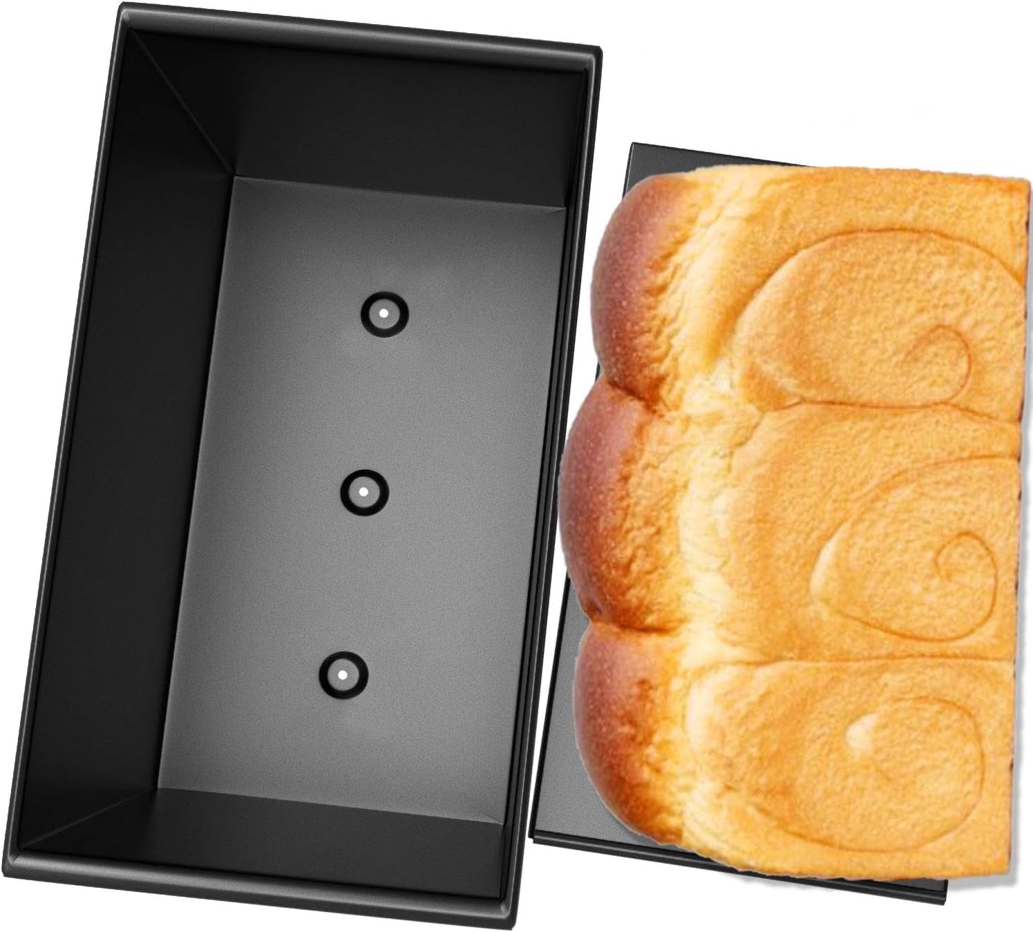 Loaf Pan with Lid, Non-Stick Bakeware Carbon Steel Bread Rectangle Flat Toast with Cover for Baking Bread - Black